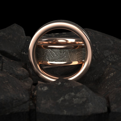 Men's meteorite rose gold ring-  solid meteriote men’s ring