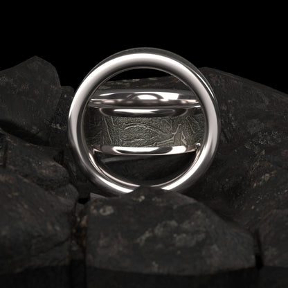 Men's meteorite white gold ring-  solid meteriote men’s ring